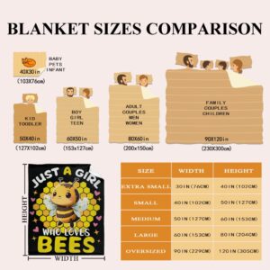 Bhaisajyaguru Bee Blankets Gift for Girl Women Bee Lovers, Just A Girl Who Loves Bees Blankets for Couch Sofa Bed Fleece Throw Blanket Warm Gift for Kids Women Indoor Home Decor - 50"X40" for Kid