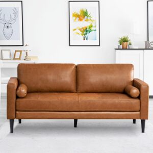 naomi home genuine leather sofa - revel in exquisite leather opulence - unparalleled luxury mid-century leather sofa - embodiment of cozy lounging and contemporary design tan