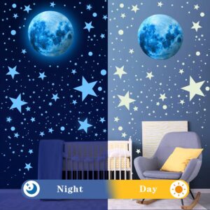 492 Glow in The Dark Stars Ceiling Stars Glow in The Dark Moon and Star Space Galaxy Universe Planet Wall Decals Blue Glowing Stars Stickers for Kids Bedroom Nursery Living Room Decor