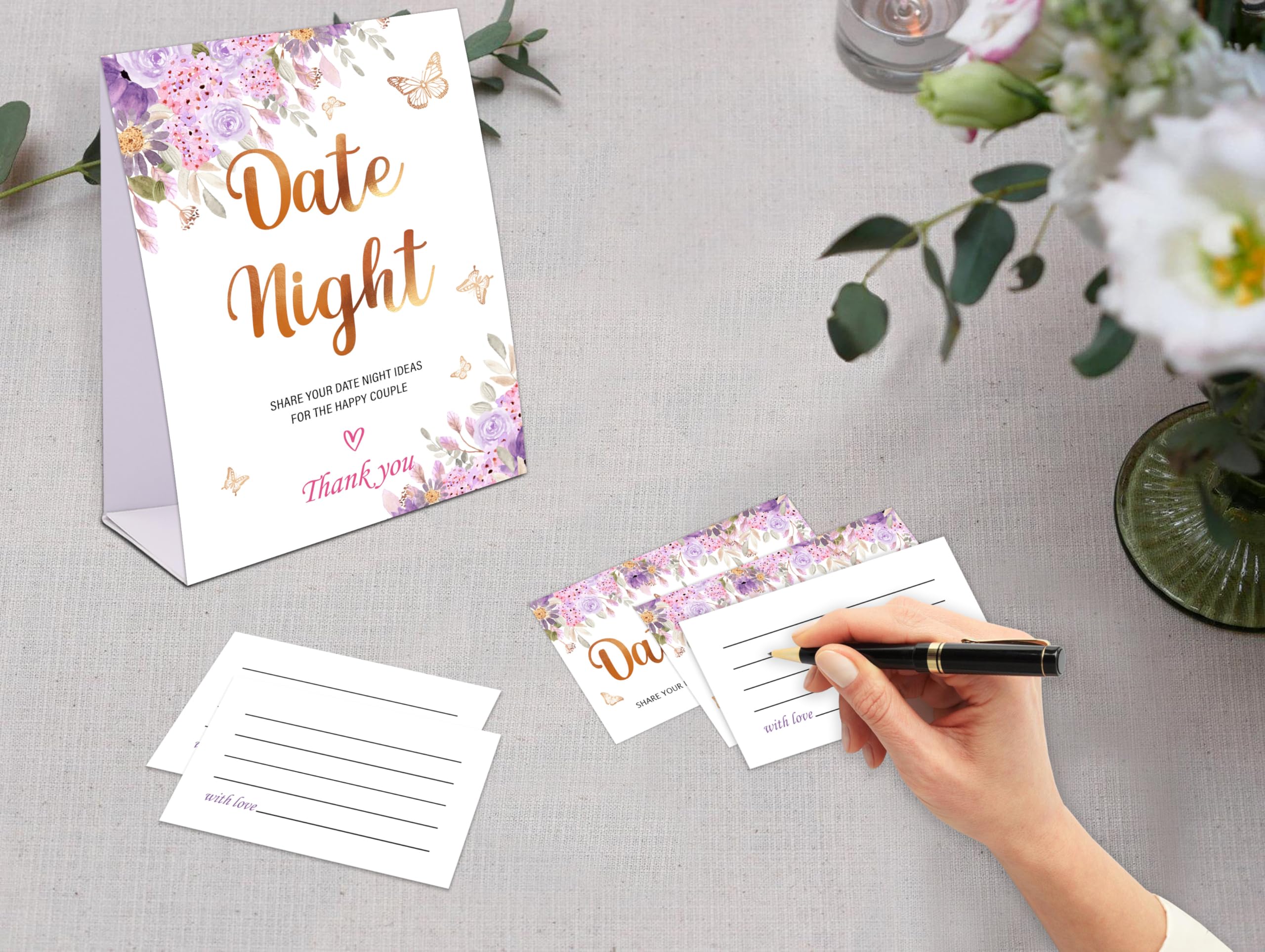 Butterfly Date Night Game, Date Night Ideas Sign with 50 Cards, Bridal Shower Game, Modern Bridal Shower Decorations, Wedding Date Night Advice - 06