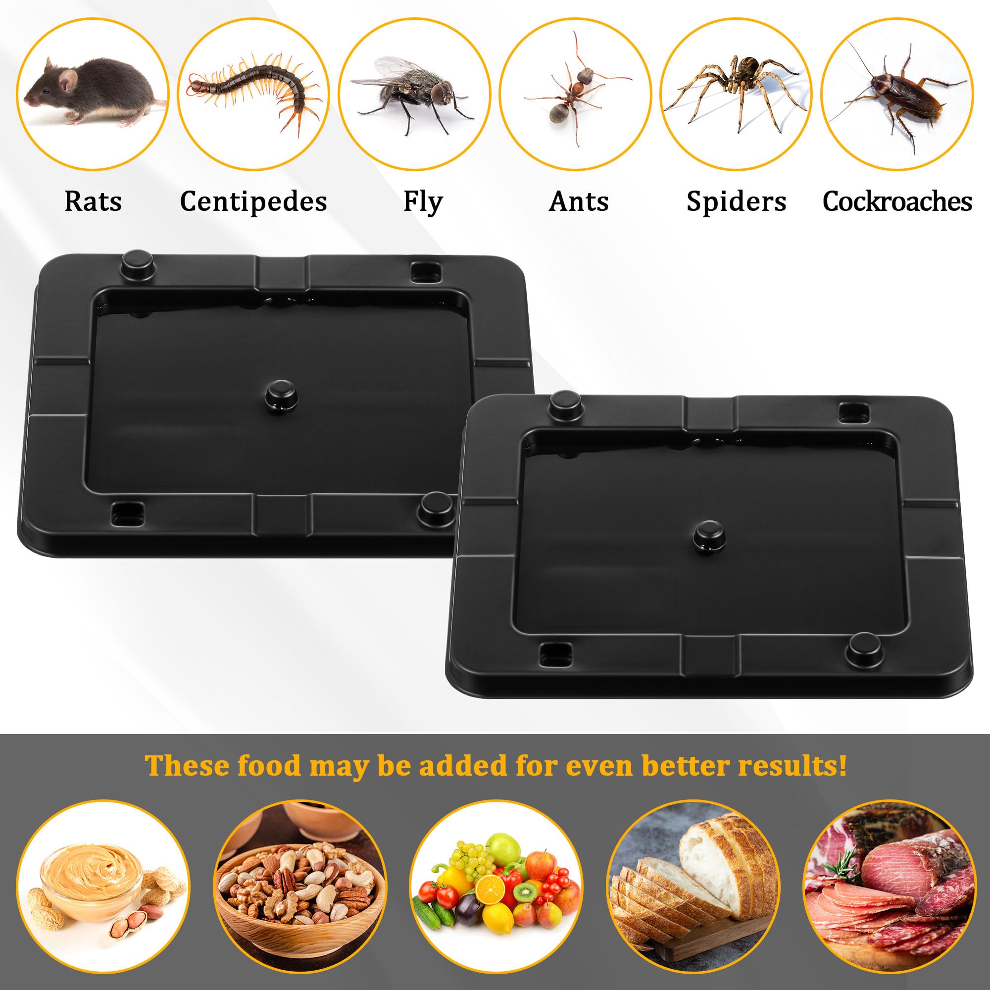 Qualirey 6 Pack Mouse and Insect Glue Traps, Strong Sticky Pre Baited Trays with Non Toxic Glue for Mice, Small Rats, Flies, Cockroaches and Other Bugs, Ready to Use Indoor, Safe to Children