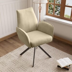 jiexi Modern Desk Chair no Wheel, Ergonomic Office Chair Home Office Upholstered Chair, Swivel Arm Chairs with Metal Legs, Computer Chair for Bedroom, Reception Room, Living Room