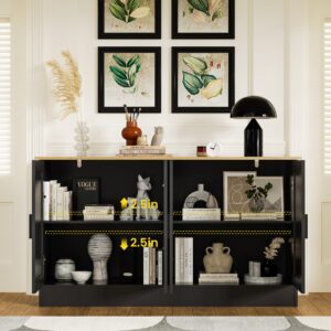 Anystyle 53.1“W Black 4 Door Buffet Cabinet, Coffee Bar Cabinet with Adjustable Shelf, Kitchen Buffet Sideboard for Living Room, Kitchen