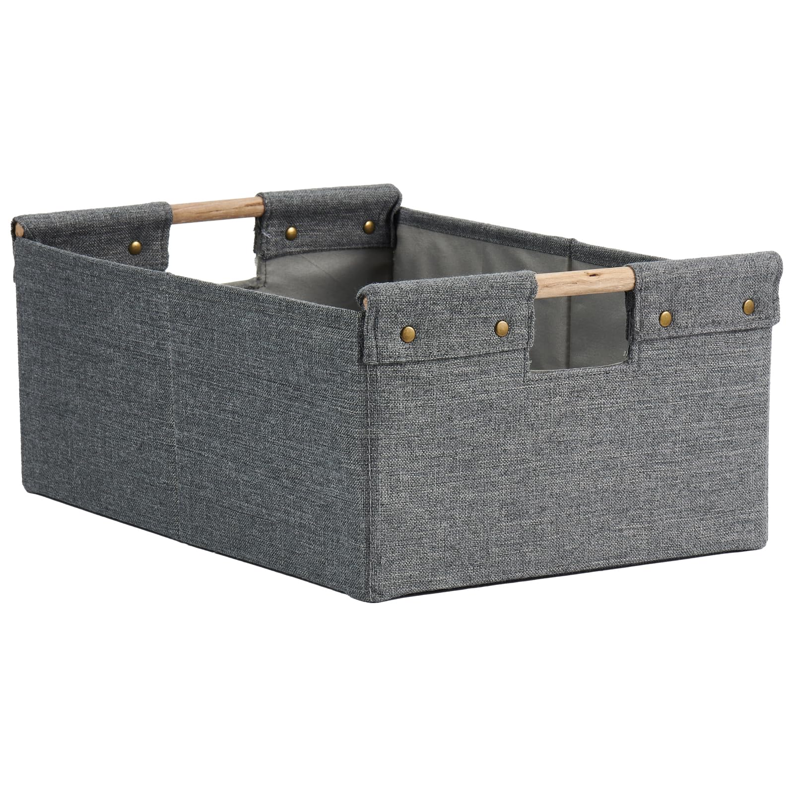 VinneGenzz Storage Bins Cotton Linen Fabric Storage Boxes Basket with Wooden Handles Foldable Washable Decorative Shelf Container Clothes Organizer Home Laundry - Large Size, Gray