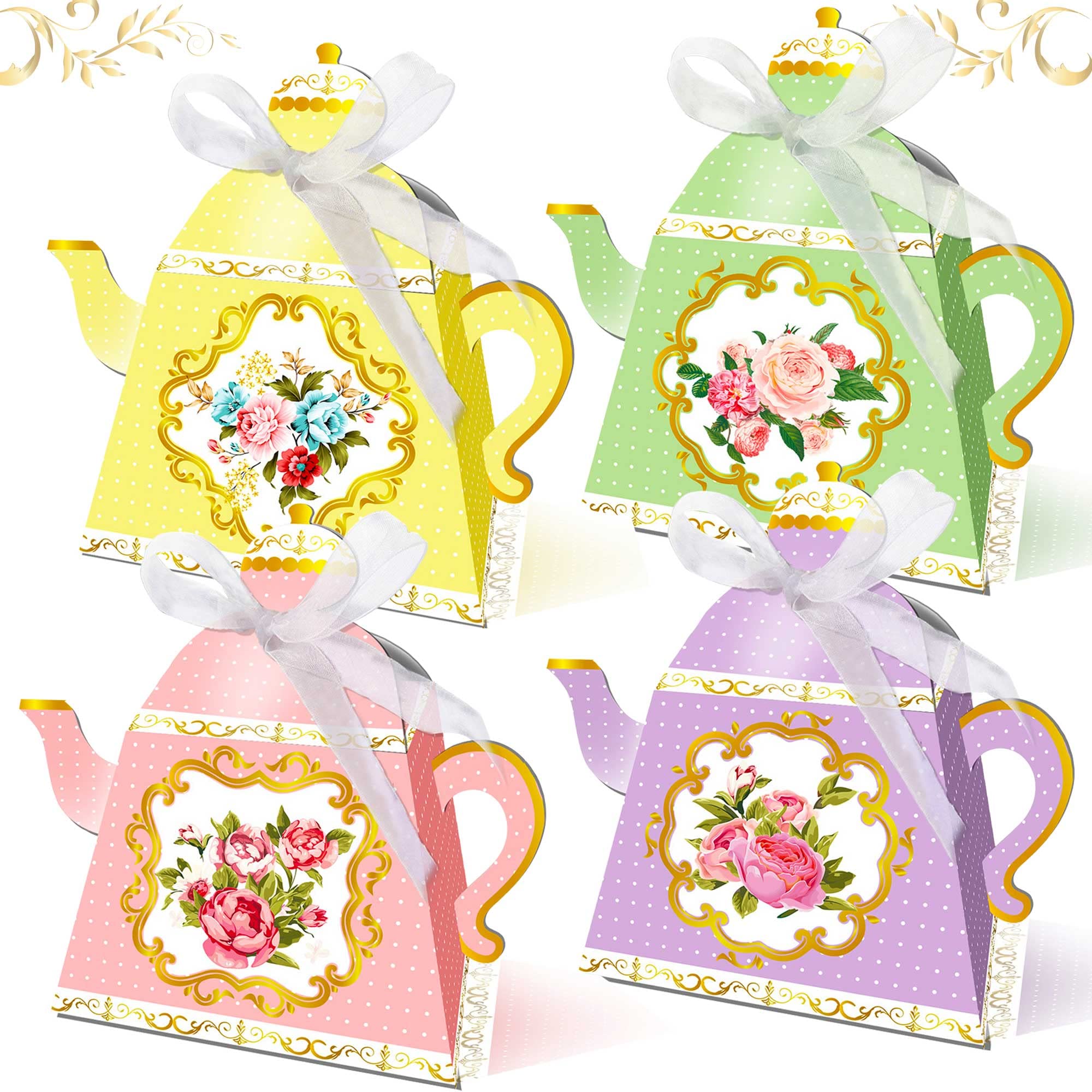 LaVenty 12 PCS Floral Tea Party Favor Bags Lets Partea Party Supplies Lets Partea Party Favor Boxes Tea Party Party Supplies Tea Party