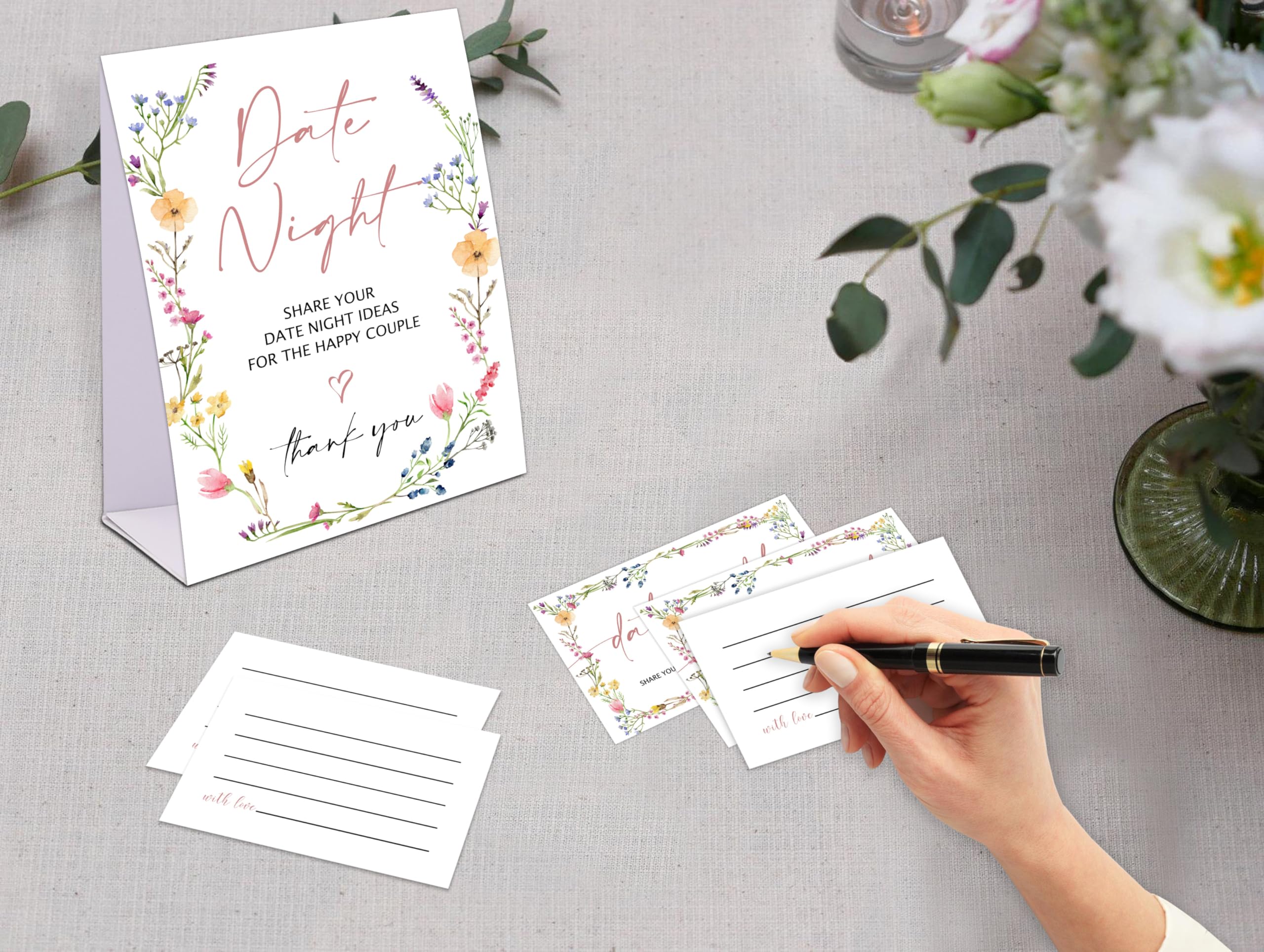 Wildflowers Date Night Game, Date Night Ideas Sign with 50 Cards, Bridal Shower Game, Boho Bridal Shower Decorations, Wedding Date Night Advice - 07