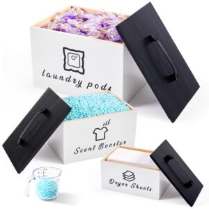 neoflavie 3 pcs laundry scent booster containers - laundry scent boosters dispenser, dryer sheets dispenser, rustic wood dispenser for clothing fragrance beads, farmhouse rustic decor (with spoon)