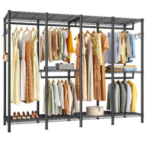 raybee clothes rack, clothing rack heavy duty clothing racks for hanging clothes 910lbs, metal garment rack heavy duty clothes rack freestanding wardrobe closet rack, 75" h x 75" w x 15.7" d, black