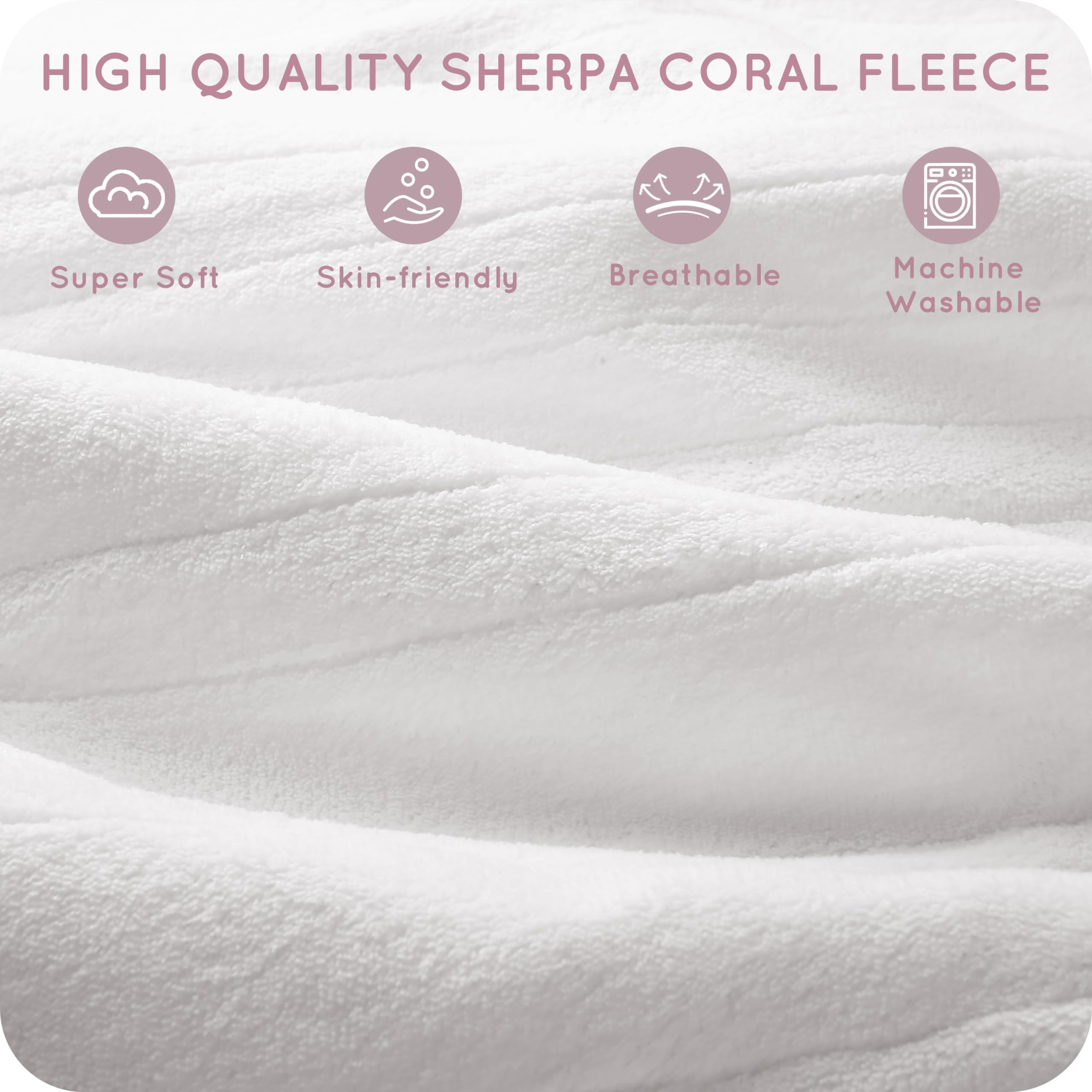 Electric Heated Mattress Pad 60" * 80" Queen Size, Dual Control 4 Heating Levels & 10 Hours Auto Off, Soft Lightweight Sherpa Coral Fleece Bedspread - White