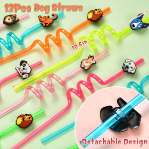 Winrayk 132Pcs Puppy Dog Party Favors Birthday Supplies Straws Dog Figures Necklace Paw Print Stamp Bubble Wand Bracelet Dog Paw Stickers Kids Boys Girls Puppy Party Favors Dog Birthday Party Supplies