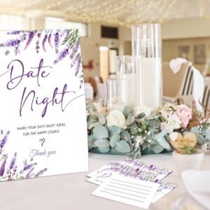 Lavender Purple Date Night Game, Date Night Ideas Sign with 50 Cards, Bridal Shower Game, Modern Bridal Shower Decorations, Wedding Date Night Advice - 09