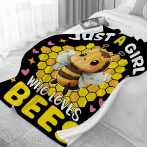 Bhaisajyaguru Bee Blankets Gift for Girl Women Bee Lovers, Just A Girl Who Loves Bees Blankets for Couch Sofa Bed Fleece Throw Blanket Warm Gift for Kids Women Indoor Home Decor - 50"X40" for Kid