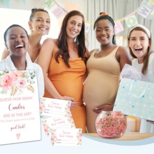 Blush Pink Floral Baby Shower Game, Guess How Many Candies Are in the Jar, Pack of 1 Sign and 50 Guessing Cards, Baby Shower Decoration, Gender Neutral - 02