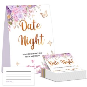 butterfly date night game, date night ideas sign with 50 cards, bridal shower game, modern bridal shower decorations, wedding date night advice - 06