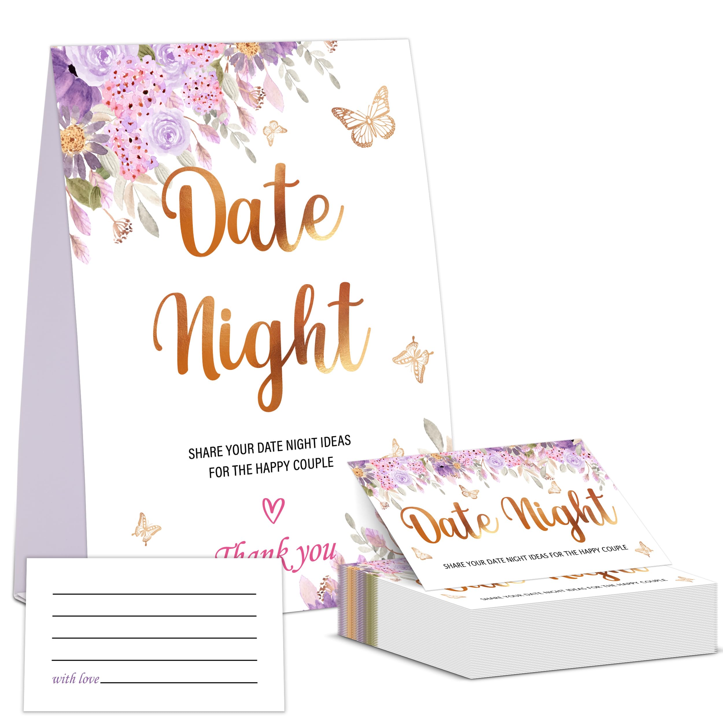 Butterfly Date Night Game, Date Night Ideas Sign with 50 Cards, Bridal Shower Game, Modern Bridal Shower Decorations, Wedding Date Night Advice - 06