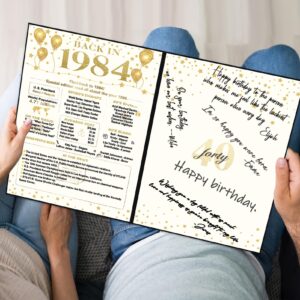 Crenics 40th Birthday Gift for Men or Women, Creative Back in 1984 Birthday Poster, Giant 40th Birthday Guest Signature Book for Black and Gold 40 Anniversary Birthday Party Decorations