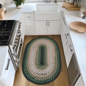 super area rugs oval 2' x 3' green - ivory oval braided rug for farmhouse style kitchens and bathrooms