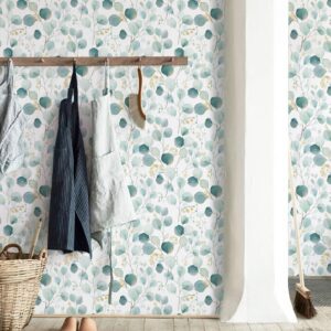 Sevalo Leaf Wallpaper Peel and Stick Wallpaper Boho Contact Paper for Cabinets Flower Floral Wallpaper Green Leaves Wallpaper Bathroom Self-Adhesive Removable Wallpaper Eucalyptus Nursery 17.3“×78.7”