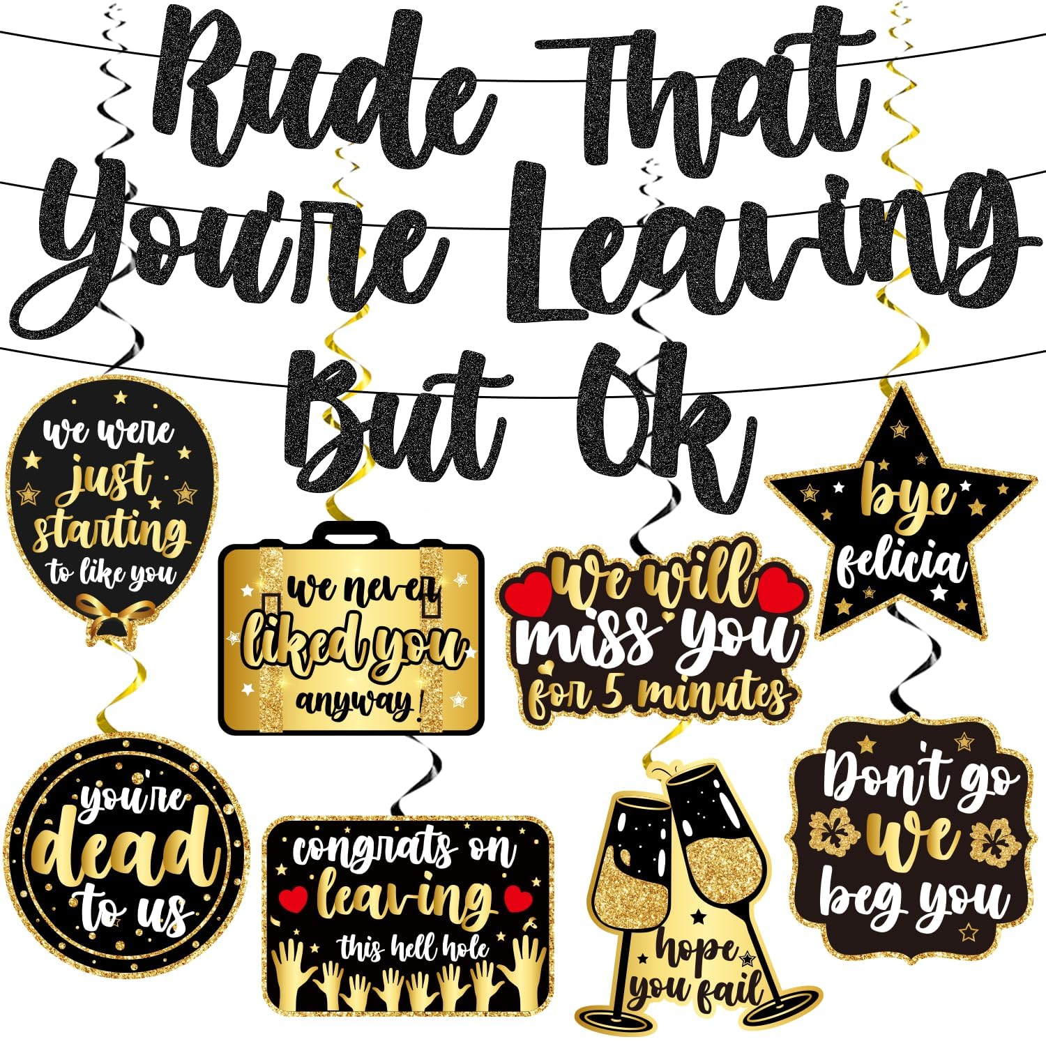 Cocomigo Rude That You're Leaving but Ok Banner Hanging Swirls Going Away Party Decorations Coworker Farewell Decorations Party, Retirement Party Decorations