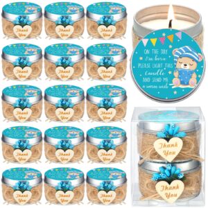 24 pack baby shower candle favors bulk for guests baptism party favor candles gender reveal gift soy tealight candles with love wooden sign and flower bouquet decoration(blue)