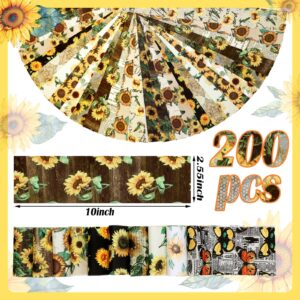 Ganeen 200 Pcs 2.56 Inch Sunflower Fabric Multicolor Patchwork Roll Solid Color Precut Quilting Strips Bundles Roll up Craft for DIY Quilting, and Sewing(Sunflower Pattern)