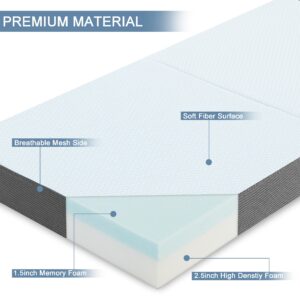 POHARE 4 inch Folding Mattress Twin, Memory Foam Foldable Mattress Topper with Storage Bag, Portable Trifold Mattress with Breathable Washable Cover for Camping, Floor, Guest (75"x38"x4")