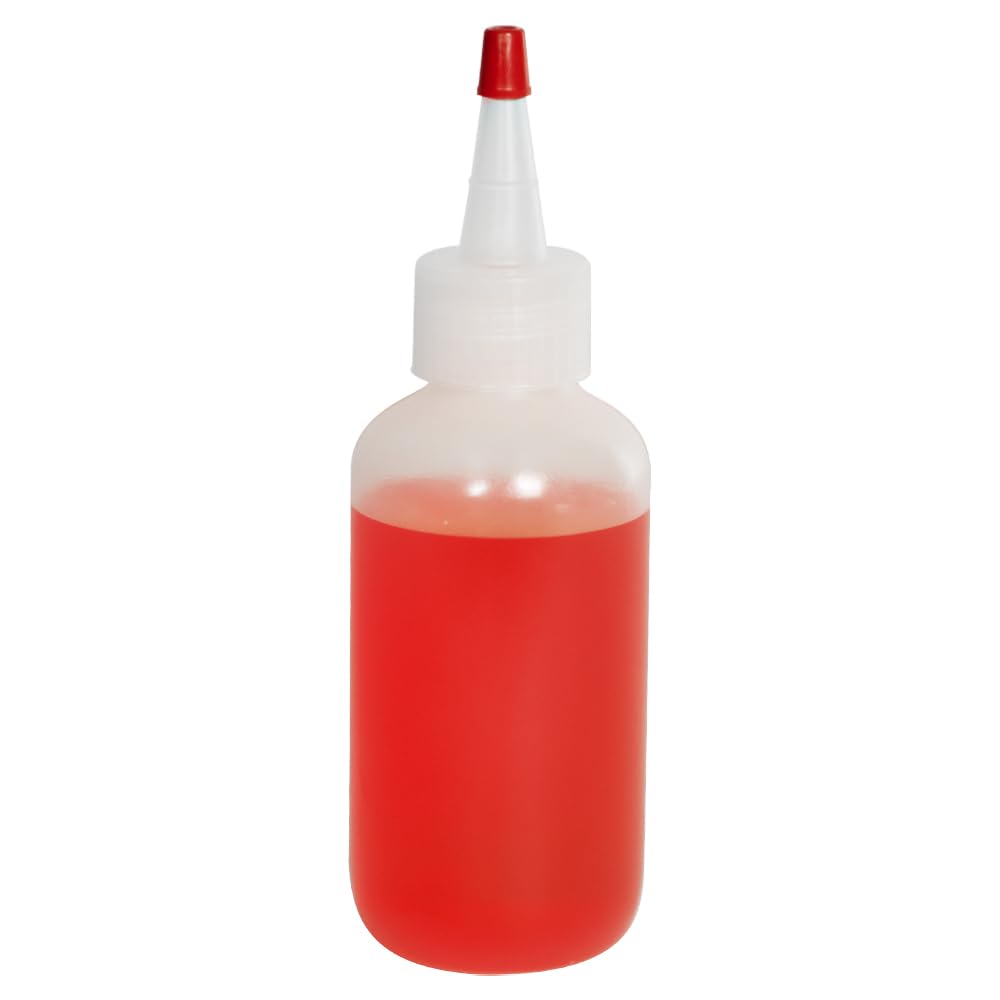 Medical Sales Supply Squeeze Bottles, LDPE Plastic, Natural Boston Round with Yorker Spout, Red Caps - 6 Pack (8oz)