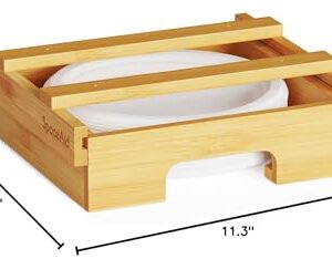 SpaceAid 9-inch Paper Plate Dispenser, Under Cabinet Bamboo Plates Holder, Kitchen Counter Vertical Plate Dipensers Holders Countertop Caddy (for 9 inches Plates, Bamboo)