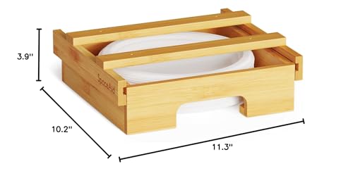 SpaceAid 9-inch Paper Plate Dispenser, Under Cabinet Bamboo Plates Holder, Kitchen Counter Vertical Plate Dipensers Holders Countertop Caddy (for 9 inches Plates, Bamboo)