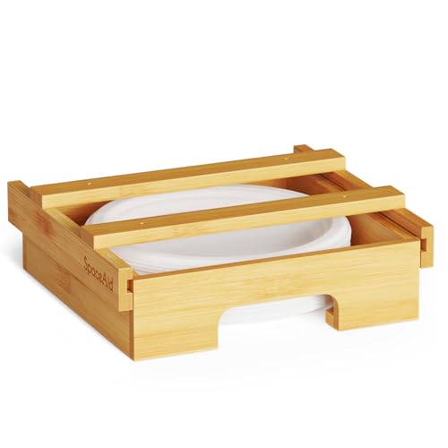 SpaceAid 9-inch Paper Plate Dispenser, Under Cabinet Bamboo Plates Holder, Kitchen Counter Vertical Plate Dipensers Holders Countertop Caddy (for 9 inches Plates, Bamboo)