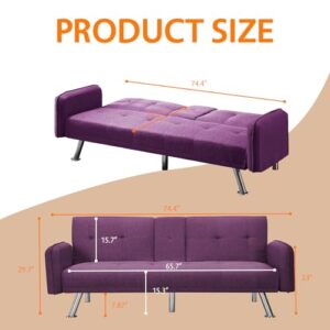 Fangflower Sleeper Sofa Bed with Adjustable Backrest & Cup Holders, Futon Set with Metal Legs, Loveseat Couches for Living Room Apartment Lounge Office