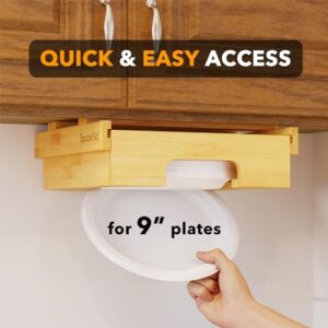 SpaceAid 9-inch Paper Plate Dispenser, Under Cabinet Bamboo Plates Holder, Kitchen Counter Vertical Plate Dipensers Holders Countertop Caddy (for 9 inches Plates, Bamboo)