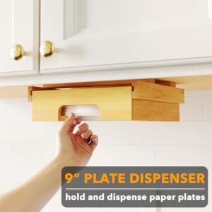 SpaceAid 9-inch Paper Plate Dispenser, Under Cabinet Bamboo Plates Holder, Kitchen Counter Vertical Plate Dipensers Holders Countertop Caddy (for 9 inches Plates, Bamboo)