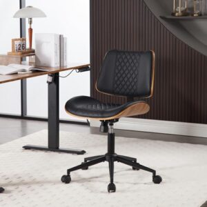 BV BONNE VIE Modern Chair, Armless Small Desk Chair with Wheels, Mid Back, Faux Leather, Black, Office & Reading, 300 lbs Weight Capacity