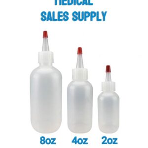 Medical Sales Supply Squeeze Bottles, LDPE Plastic, Natural Boston Round with Yorker Spout, Red Caps - 6 Pack (8oz)