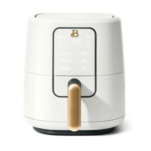 beautiful 3-quart touch-screen display air fryer with adjustable temperature compact space-saving 4 preset functions whiteicing by drew barrymore