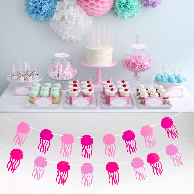 Jellyfish banner decoration, pink jellyfish theme decoration, can be used for baby showers, birthdays and other ocean theme parties