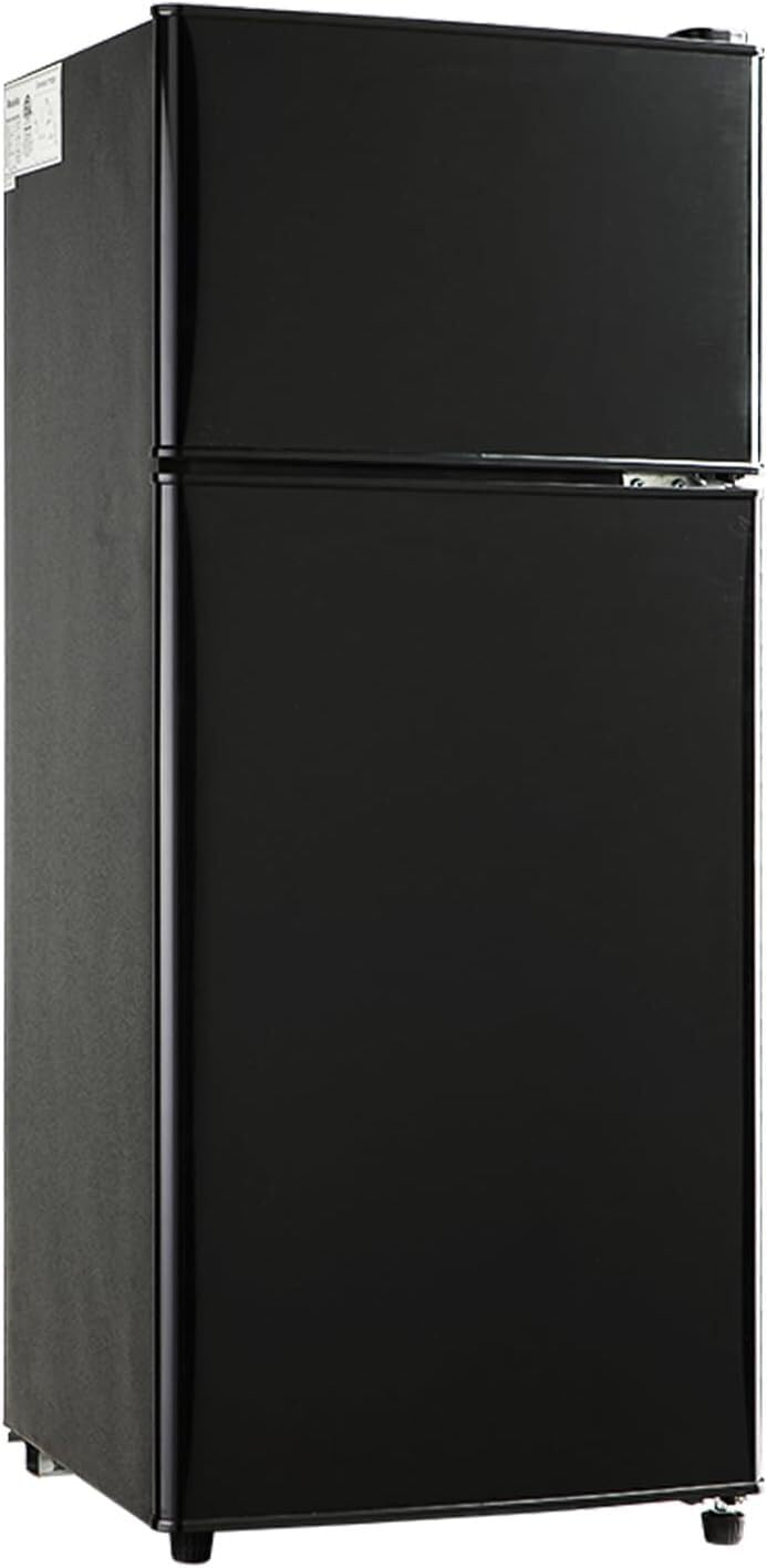 Fcicarn 3.5 Cu. Ft. Compact Refrigerator, Energy efficient mini fridge with freezer, double doors, 7-level thermostat for small spaces, Black