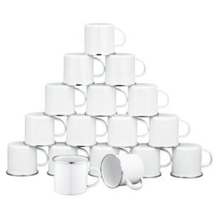 sliner 16 pcs christmas enamel mug white enamel camping coffee mug with handle silver rim portable drinking cup metal mug round camp enamel cup for tea and hot chocolate (12 oz)