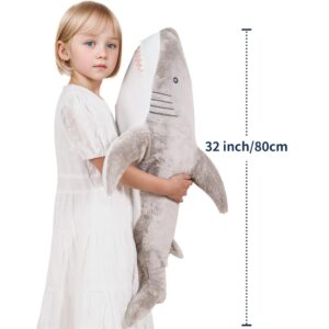 FFxiong 32 Inch Giant Shark Stuffed Animal Pillow, Big Whale Shark Cute Doll Body Soft Plush Stuffed Animals Toys, Gifts for Boys Girls Kids Valentines Christmas Birthday Party