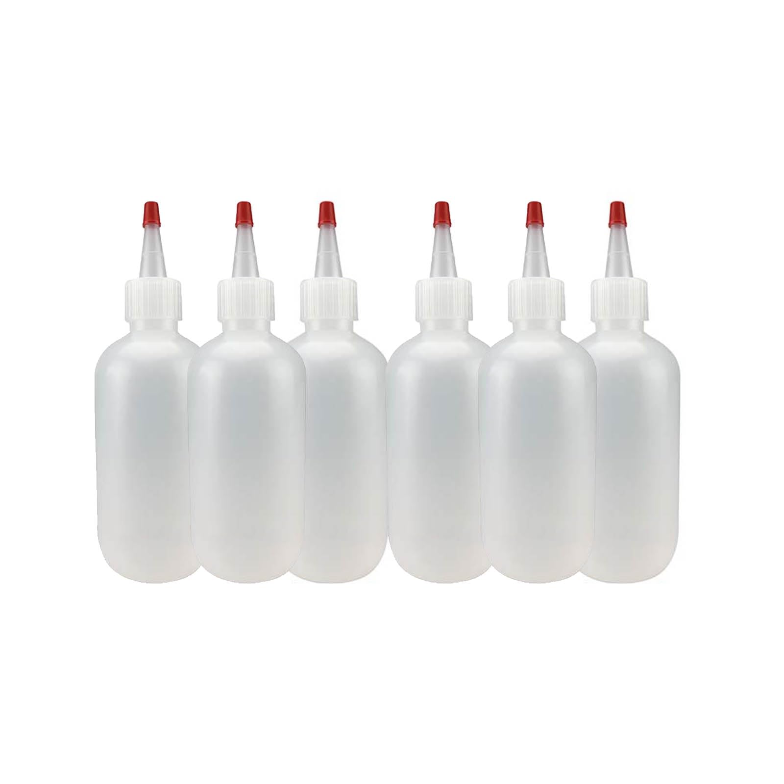 Medical Sales Supply Squeeze Bottles, LDPE Plastic, Natural Boston Round with Yorker Spout, Red Caps - 6 Pack (8oz)