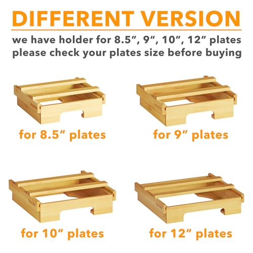 SpaceAid 9-inch Paper Plate Dispenser, Under Cabinet Bamboo Plates Holder, Kitchen Counter Vertical Plate Dipensers Holders Countertop Caddy (for 9 inches Plates, Bamboo)