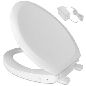 zmjh s005-b3 heated toilet seat with night light, elongated, toilet seat warmer, soft slow close, three temperature settings, easy installation, white