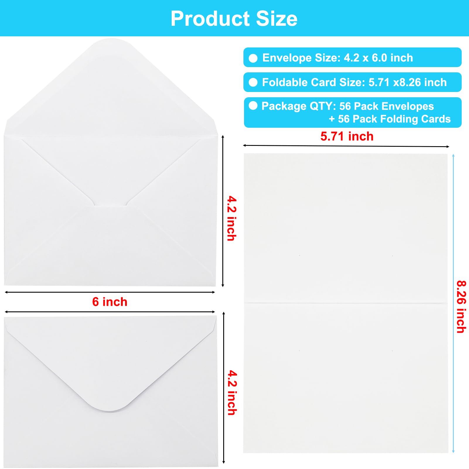 56 Pack Blank Cards and Envelopes 4x6, White Blank Note Cards Greeting Cards and Envelopes Set, Folded Cardstock with Envelopes for DIY Greeting Cards, Thank You Cards, Invitations in All Occasions