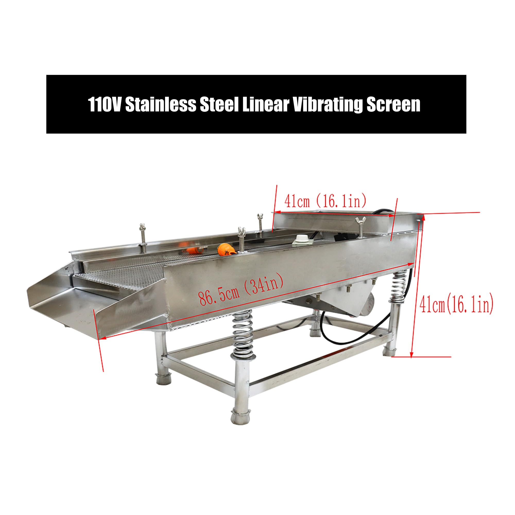 BREVELTION 110V Full Stainless Steel Linear Vibrating Screen Industrial Vibrating Screen Electric Linear Screening Machine for Screening Powder Plastic Particles Grains with 3mm Screen 80W