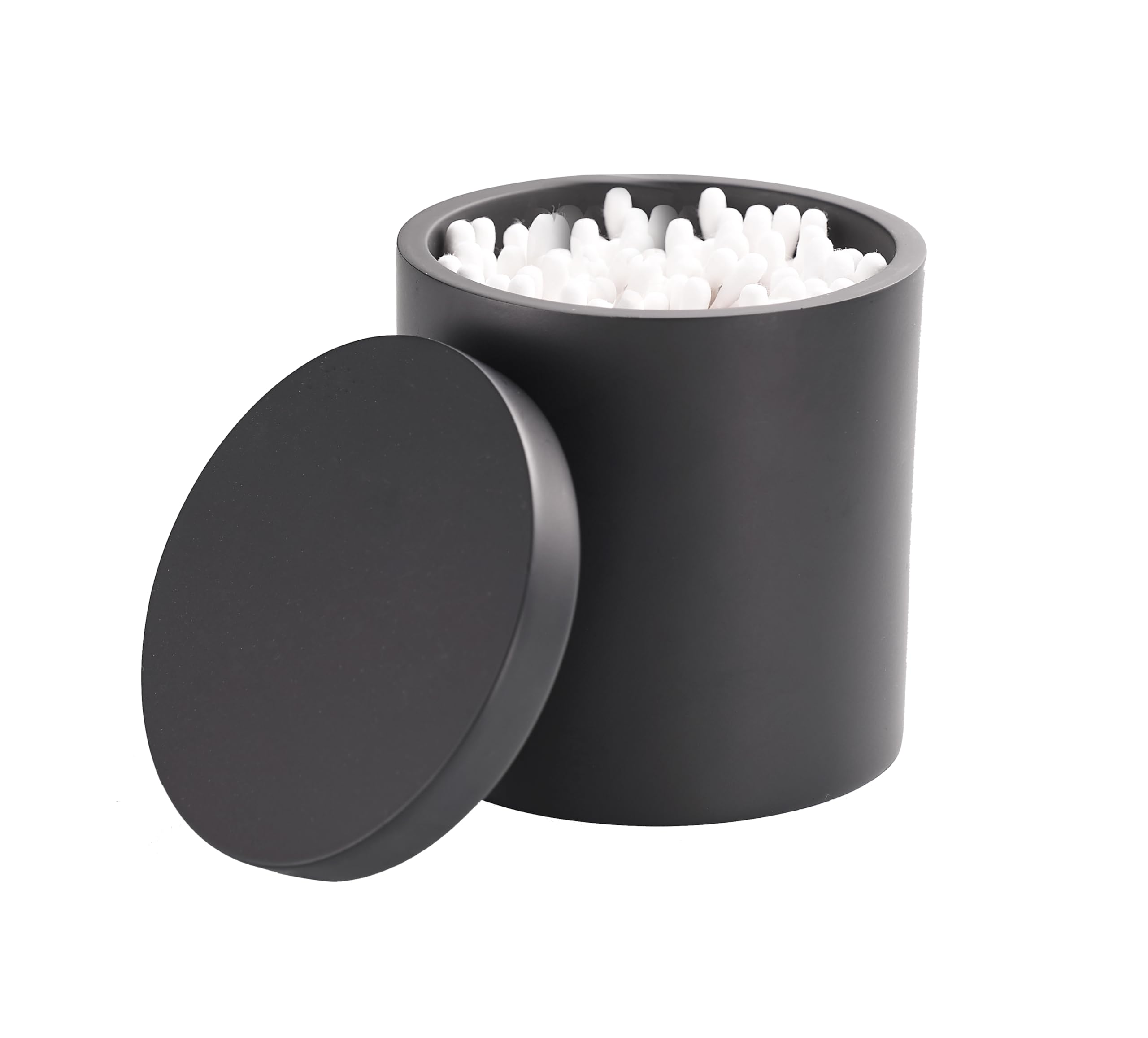 Joitsvia Cotton Swab Holder, Qtip Holder Dispenser with Lid, Resin Bathroom Containers,Vanity Storage Jars Organizer for Cotton Ball, Floss, Bath Salts, Bathroom Accessories, Matte Black