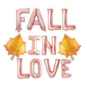 fall in love with maple leaves balloons, rose gold autumn party sign, wedding/engagement/bridal shower/bachelorette party decoration supplies