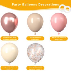 Blush Pink Balloons, 60 Pcs 12 Inch Dusty Pink Rose Gold Balloon Metallic Confetti Rose Gold Cream Nude Balloon for Girls Boho Birthday Wedding Decorations Supplies Bridal Baby Shower