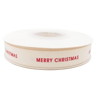 Christmas Ribbon - Cotton Ribbon for Holiday Gift Wrapping - Custom Ribbon Natural 5/8” x 20 Yards - Merry Christmas