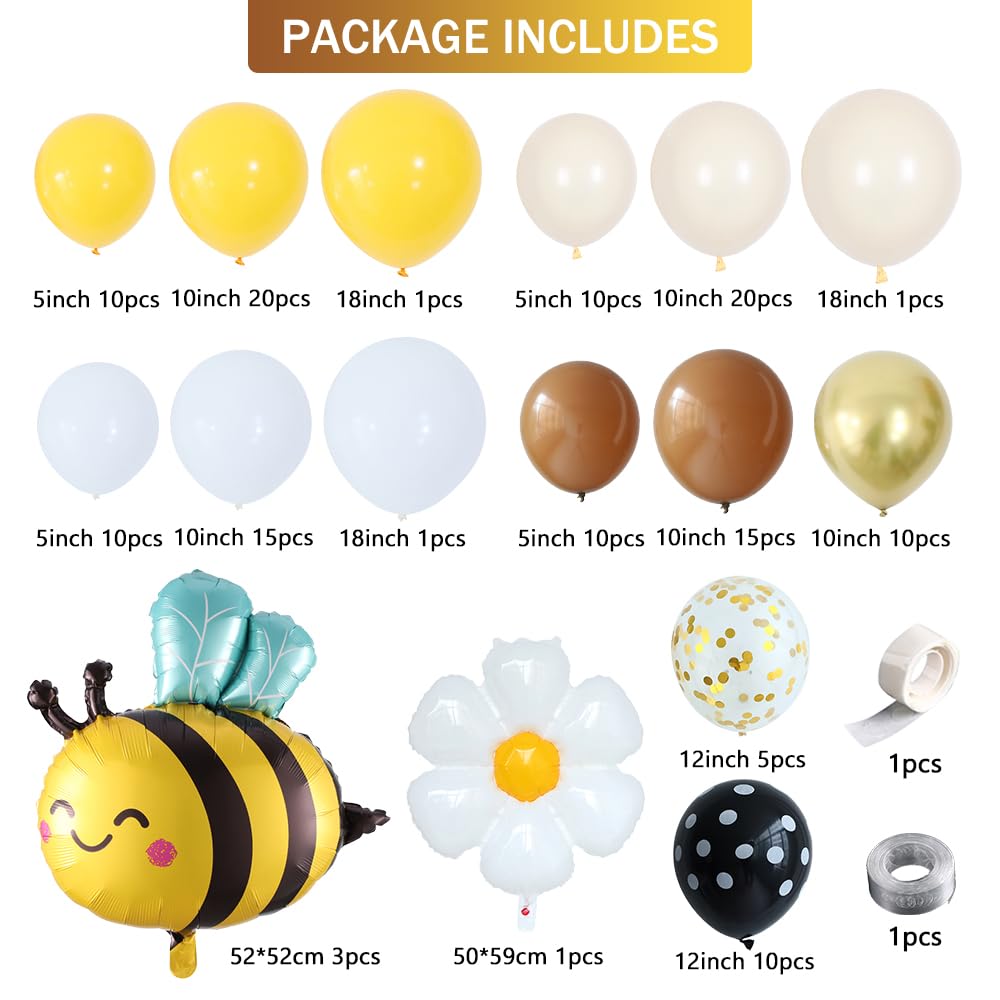 Yellow Bee Balloon Garland Arch Kit with 144Pcs Blush White Brown Gold Latex Balloons For Sweet Sunflower Themed Baby Shower Wedding Birthday Gender Reveal Party Decorations (Yellow White Coffee)